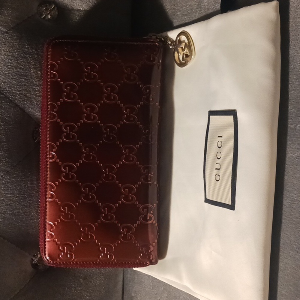 Gucci Patent Zip Around Love Wallet with Heart Charm